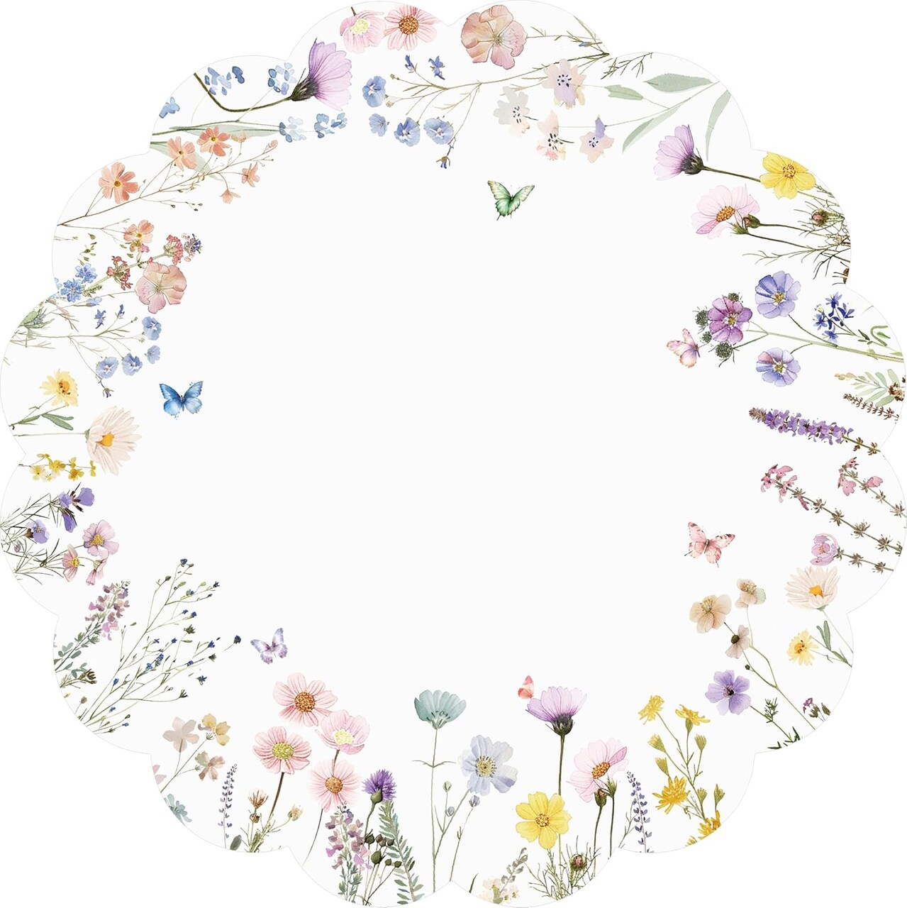 50 Pcs Spring Floral Paper Place Mats, Butterfly Disposable Place Mats, 13.5 inch Scalloped Disposable Placemats Round Placemats for Table Paper Decoration for Birthday Wedding Banquet Party